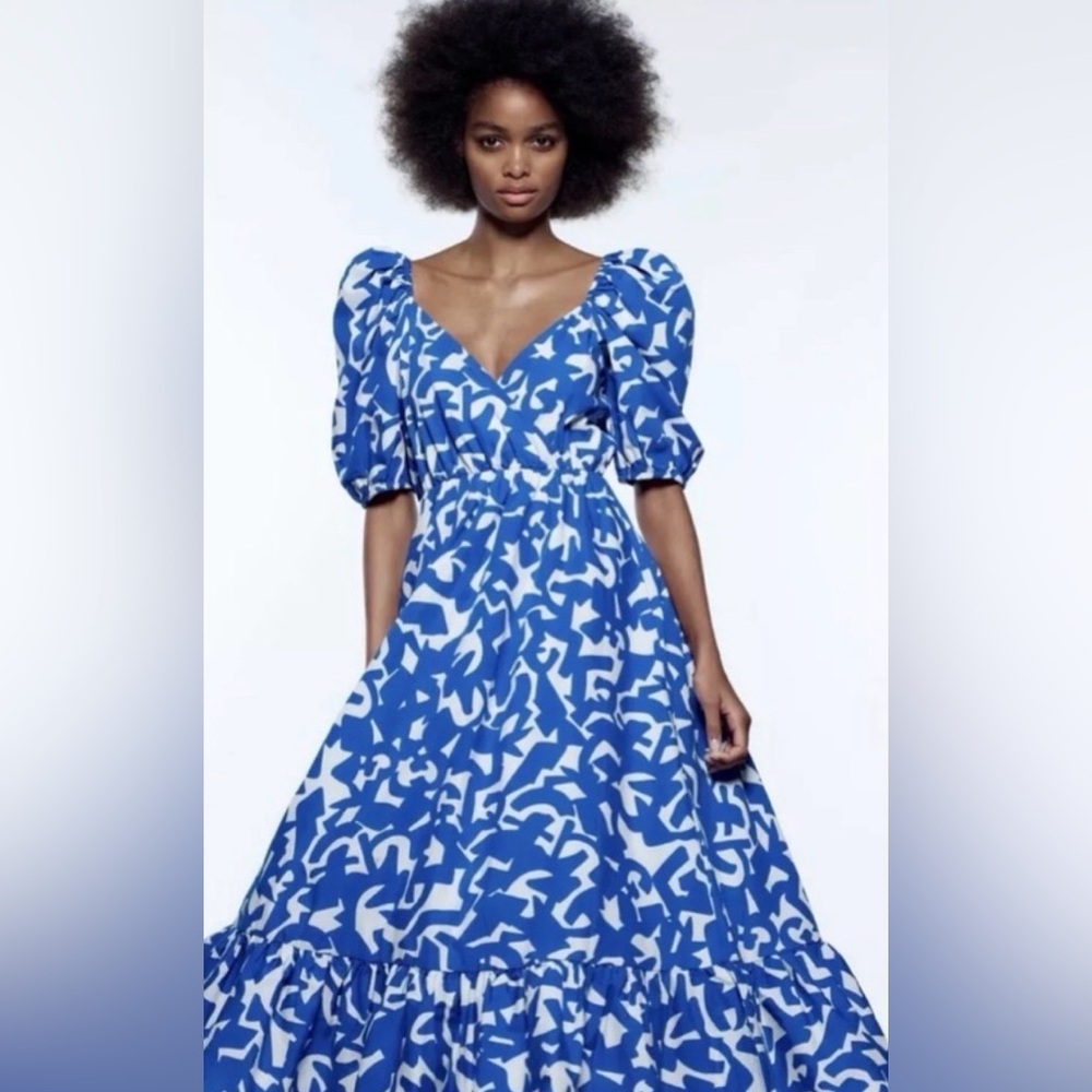 Zara Blue and White Abstract Midi Dress - Picture 3 of 7